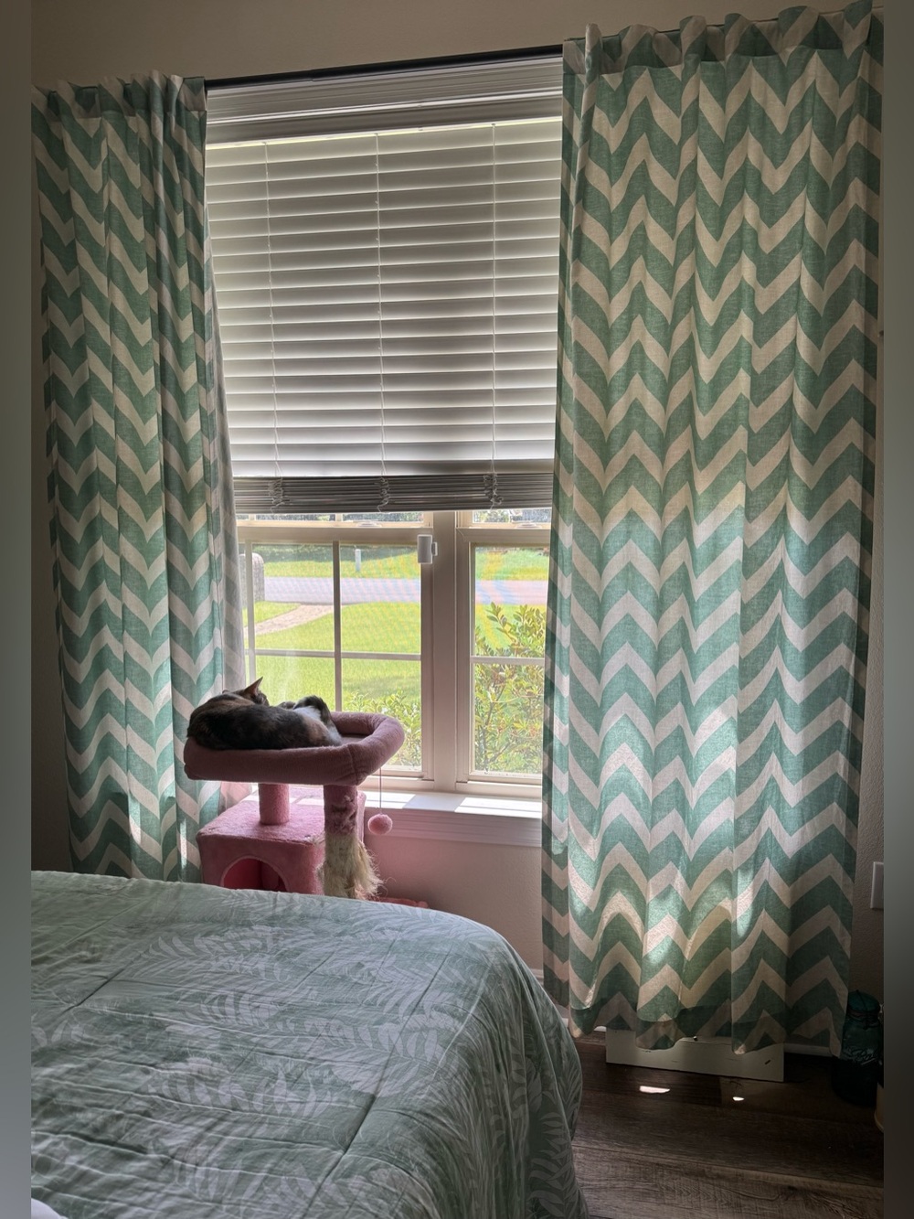 Home Accents Chevron Window Curtain Panel in Teal and White